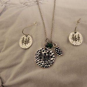 Pine tree necklace with matching earrings